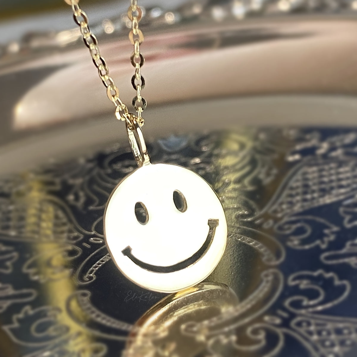 14k Solid Gold white sunglass cheapest emoji Pendant perfect gift necklace