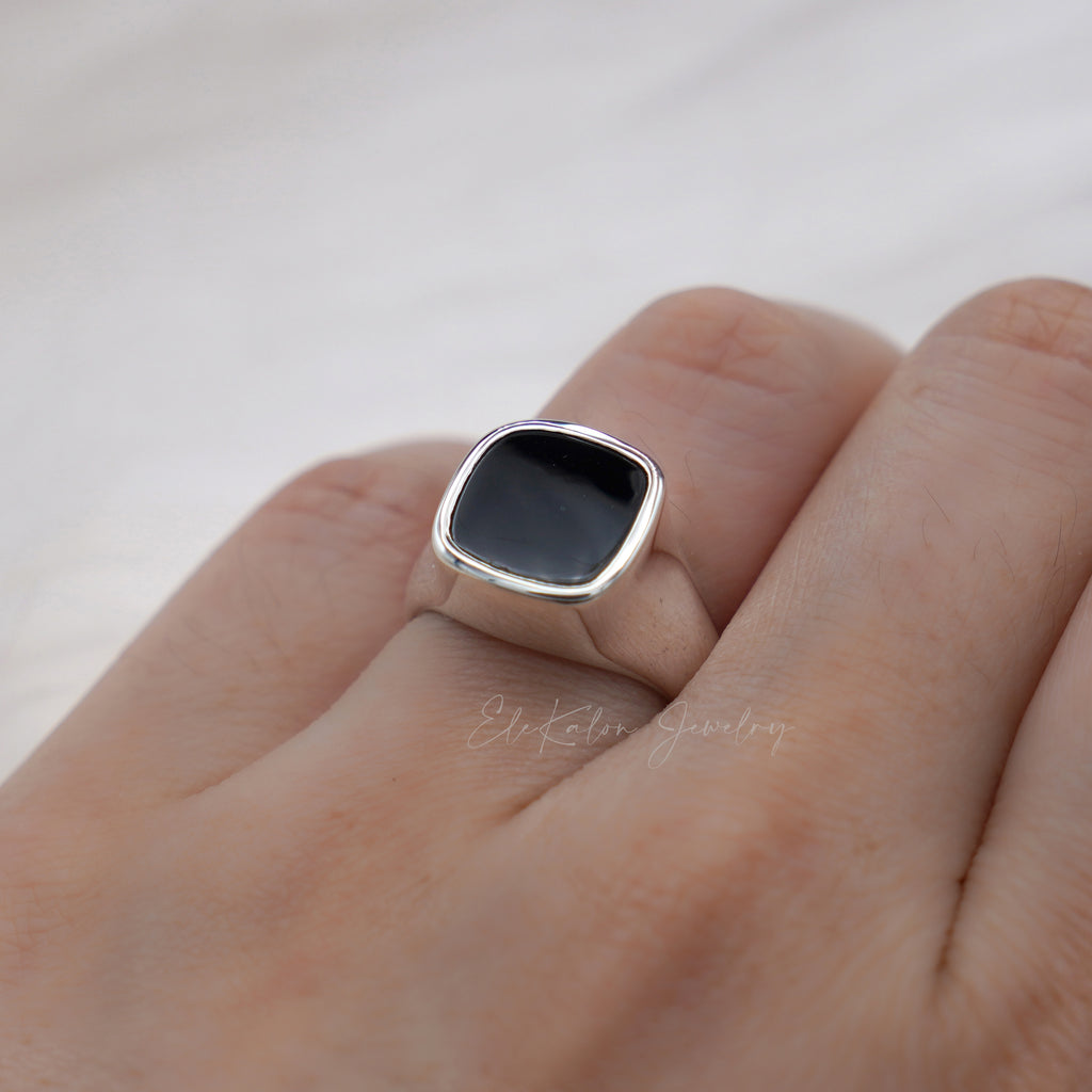 14K Black Spinel White Gold Men Ring