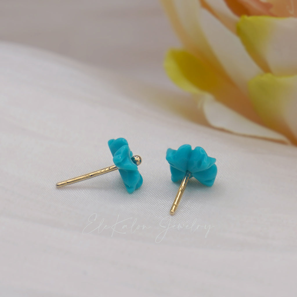  14K gold turquoise flower earrings