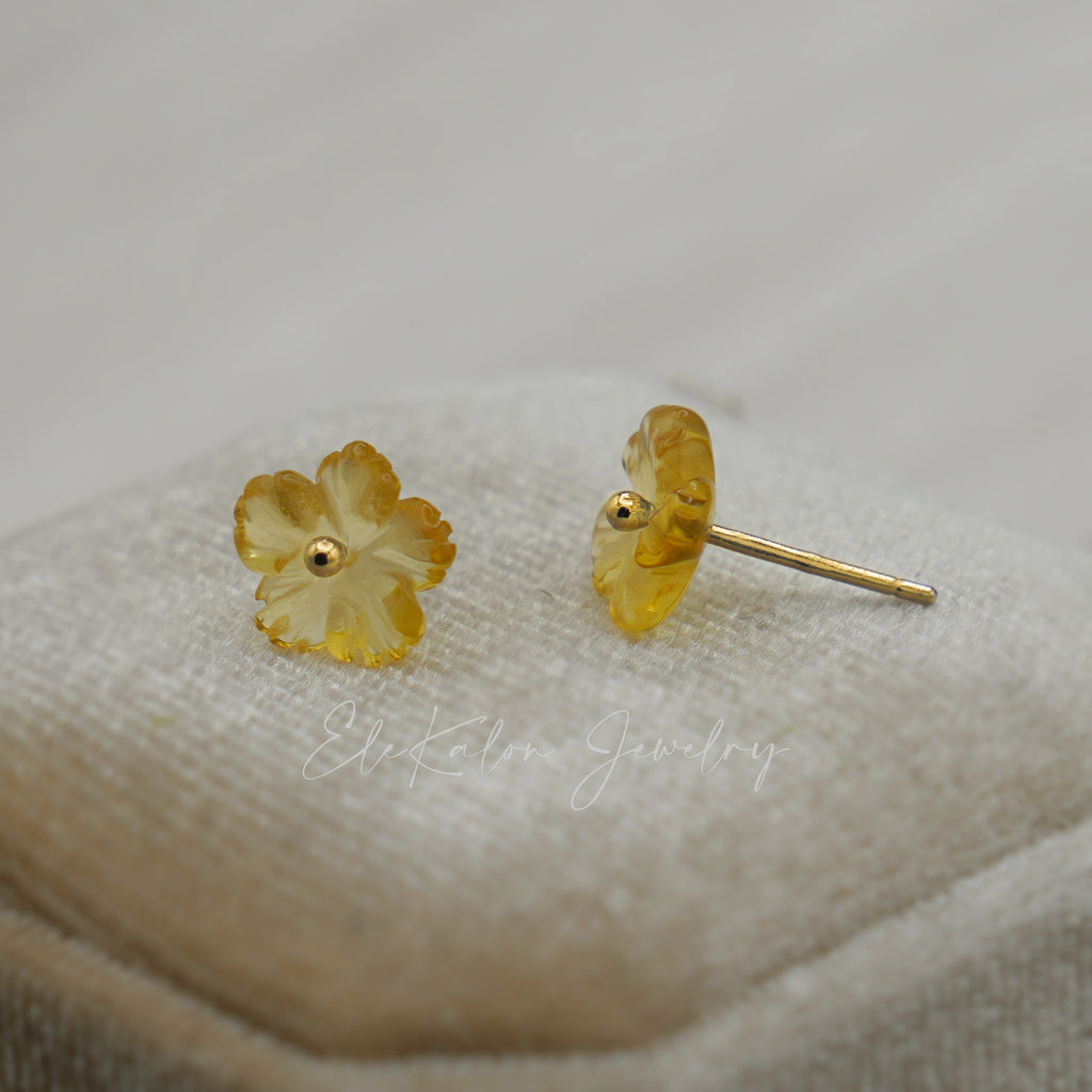 14k gold citrine flower earrings