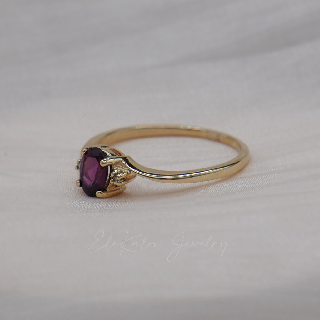 14k gold garnet diamond ring