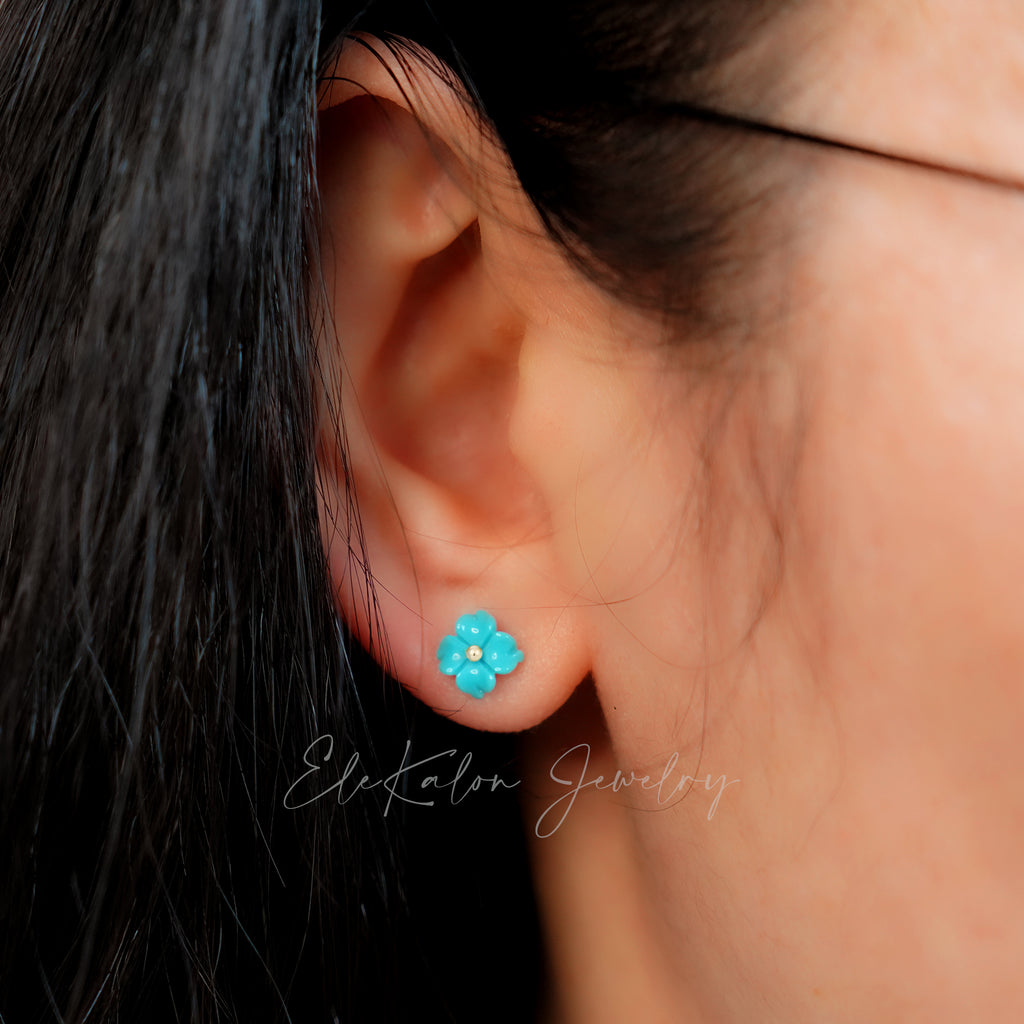  14K gold turquoise flower earrings