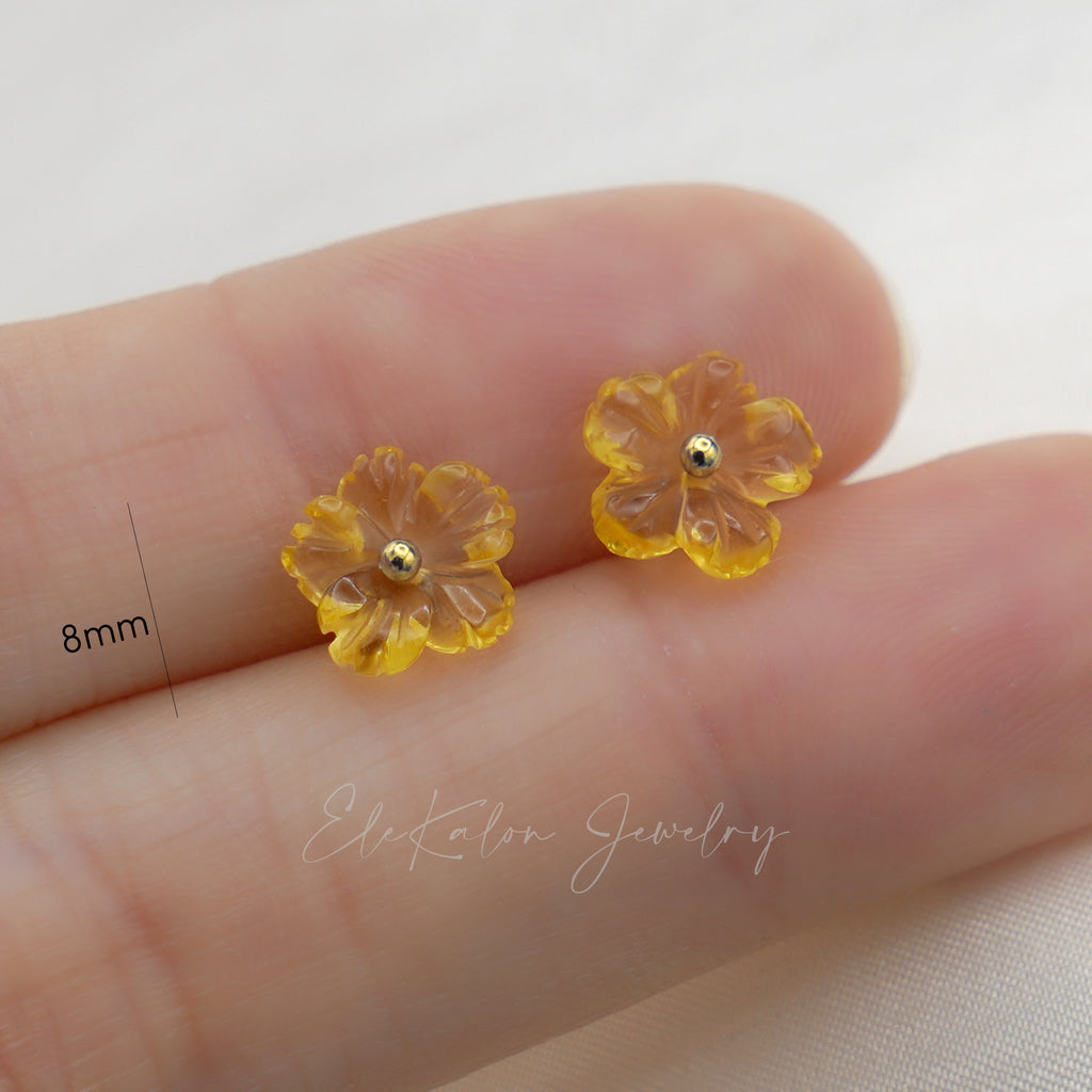 14k gold yellow citrine flower earrings