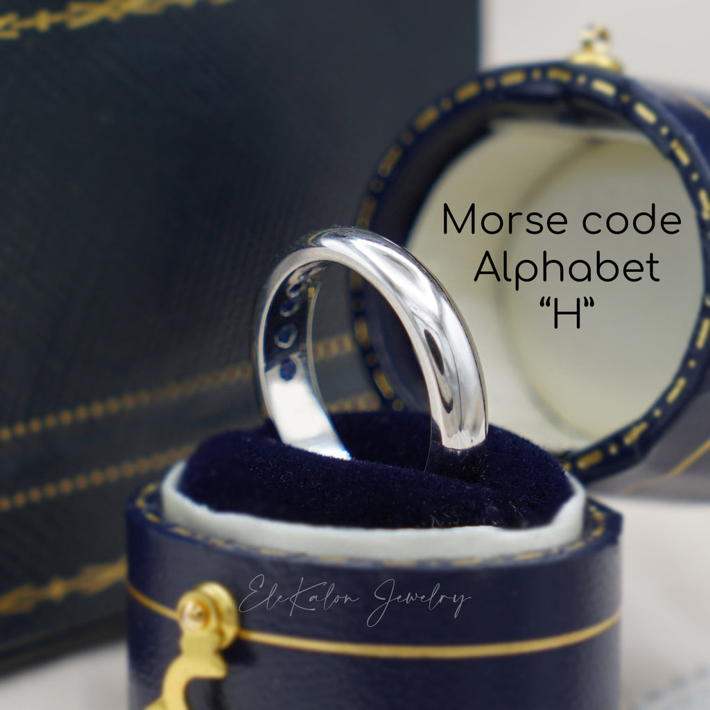 Gold Secret Sapphire Band ring (International Morse Code)