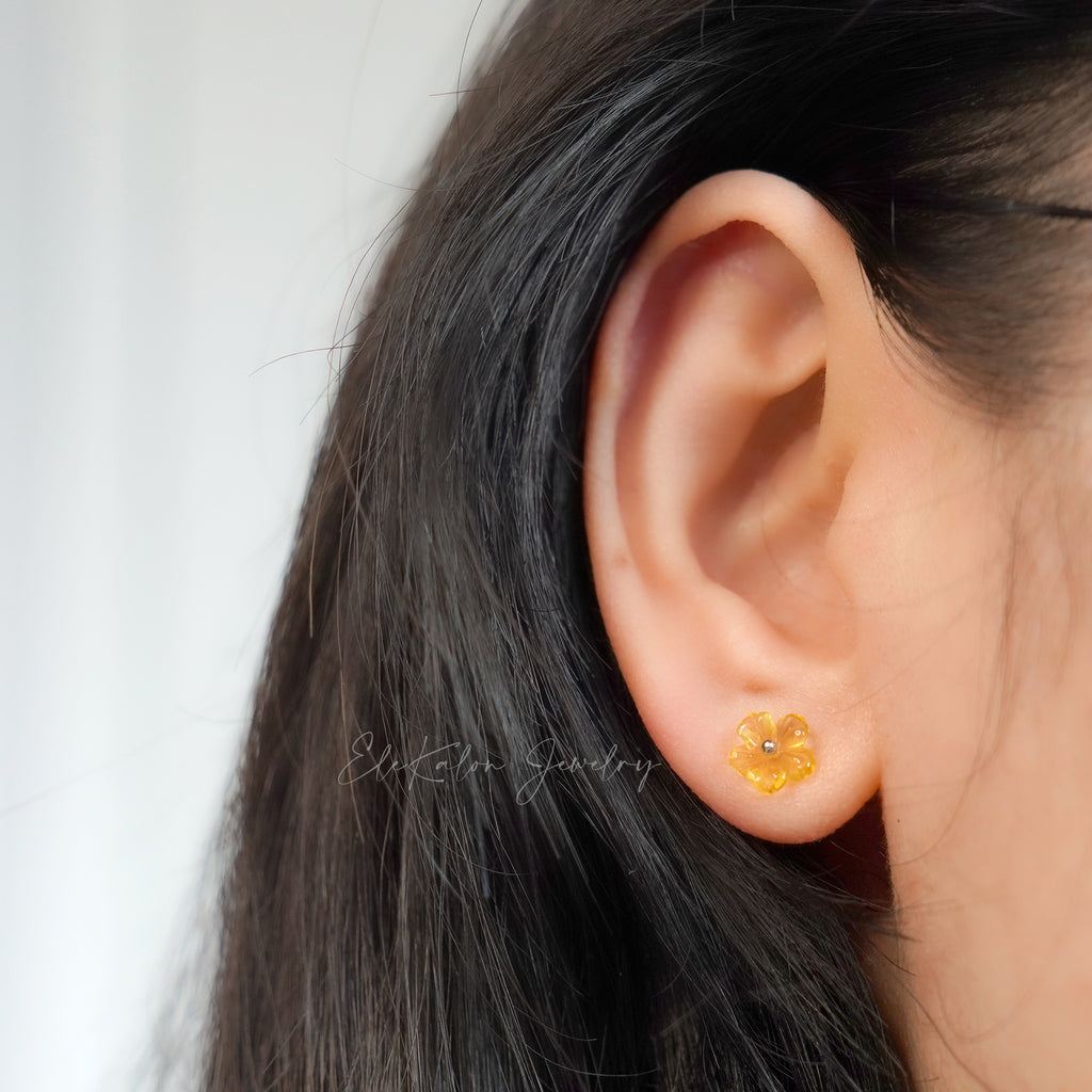 citrine flower 14k gold earrings