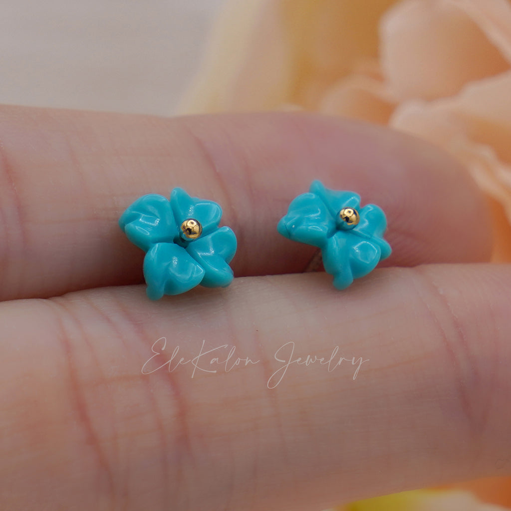 14k gold turquoise flower earrings