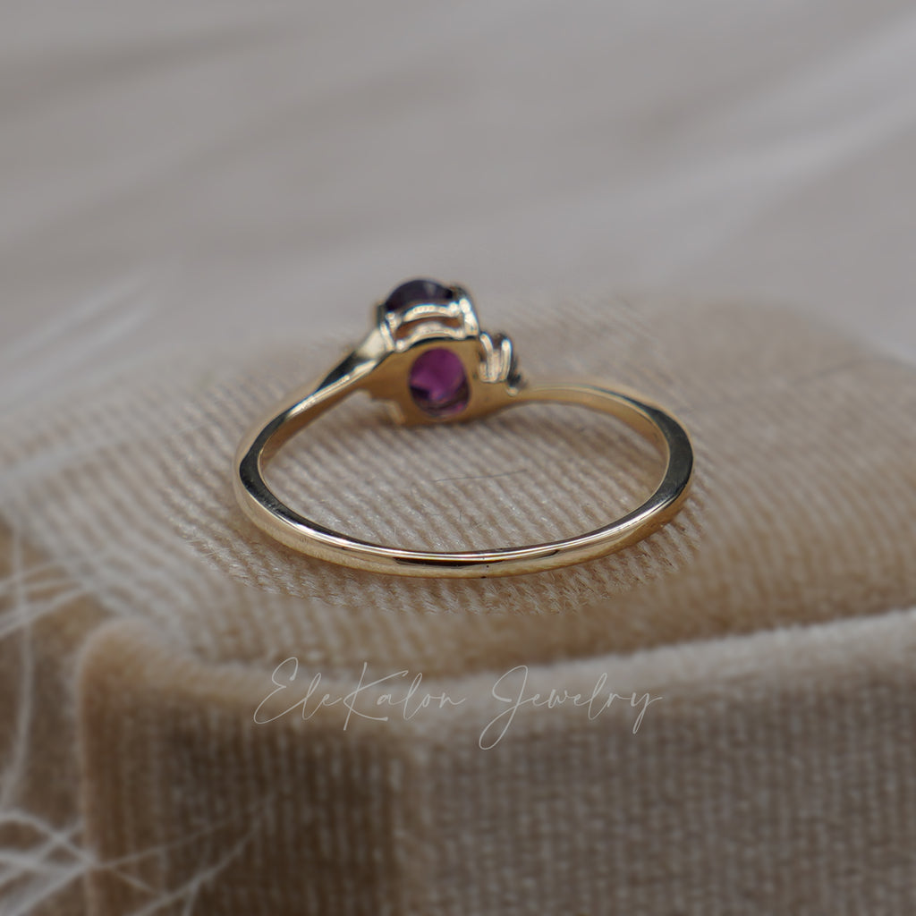 gold rhodolite with diamond ring