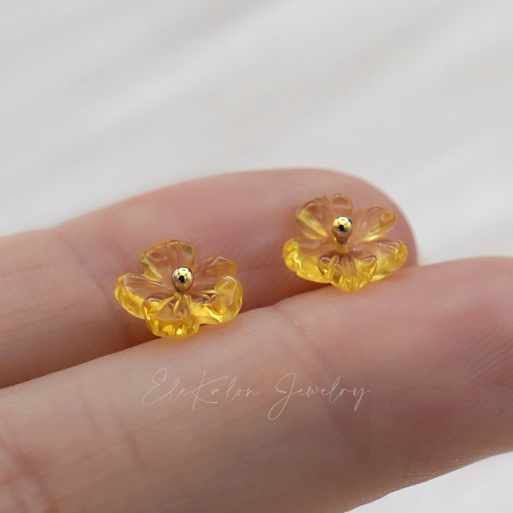 gold yellow citrine flower earrings