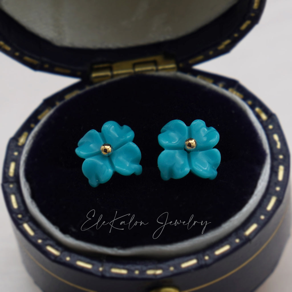 gold turquoise flower earrings
