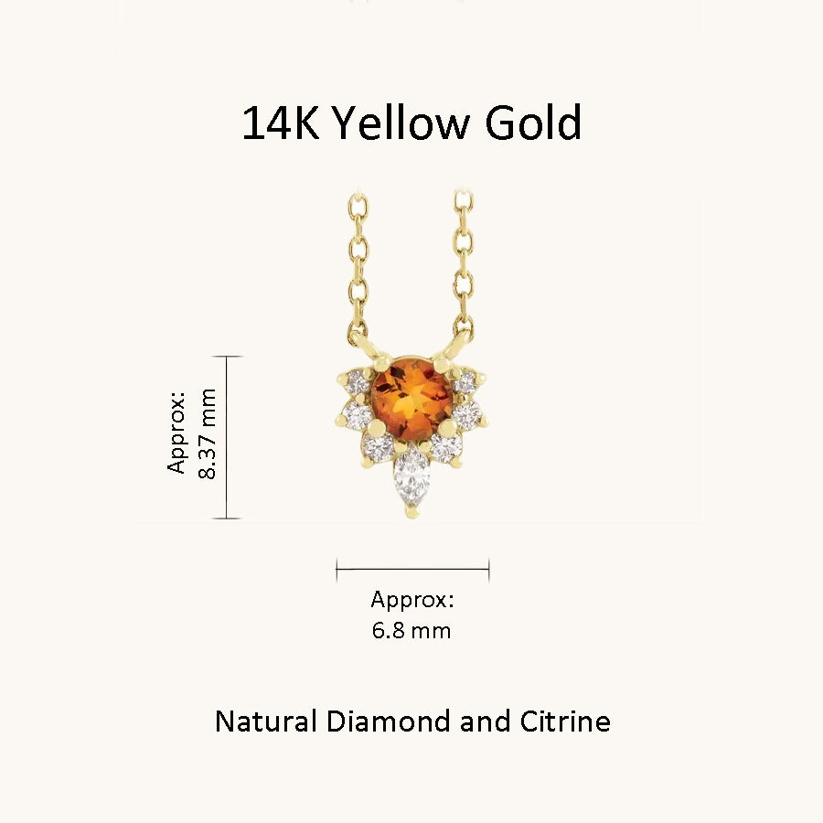 Accented with natural diamond, this half-halo pendant features round-cut orange citrine on an 18" solid gold chain