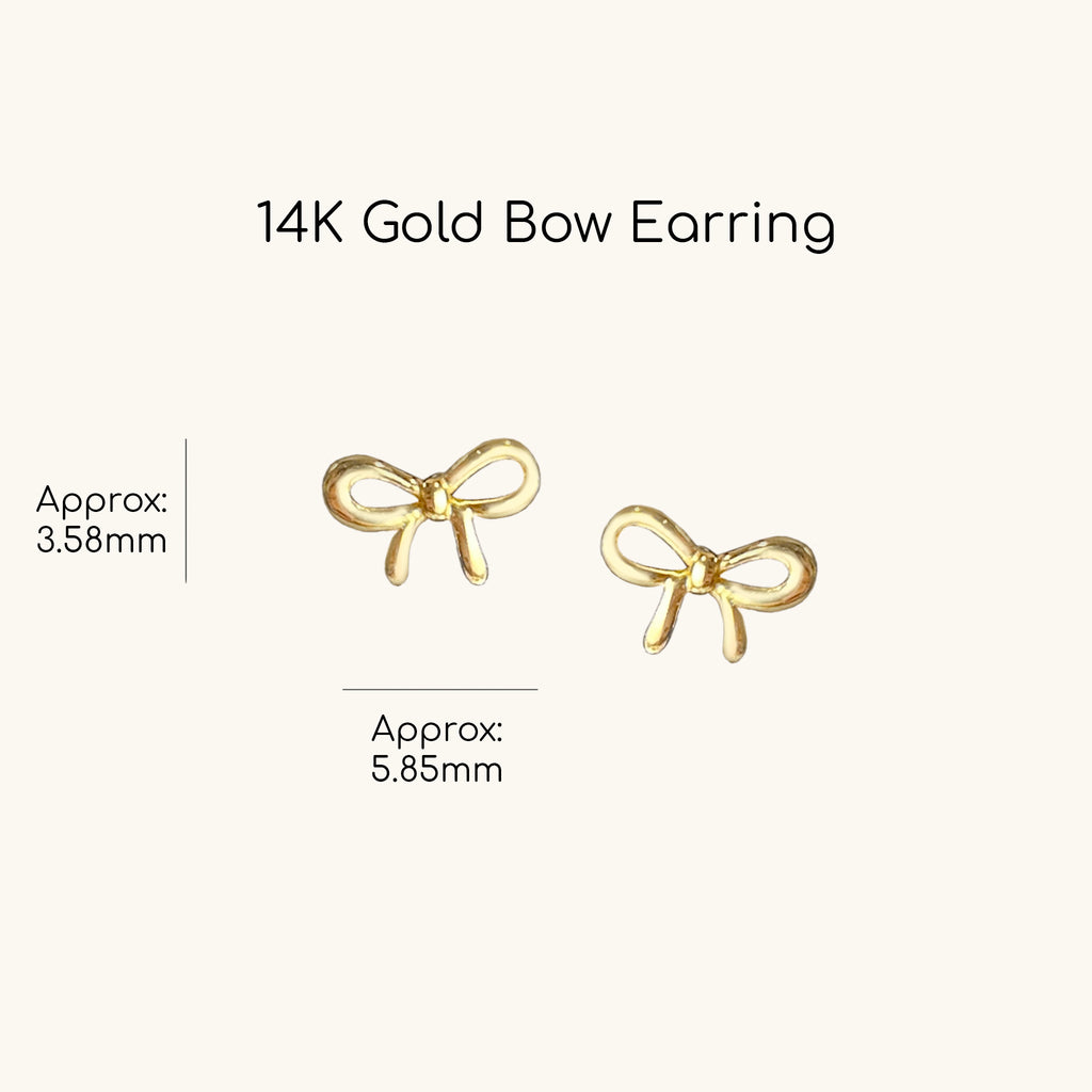 Super cute 14K gold tiny bow tie stud earrings, suitable for everyday wear and stack friendly