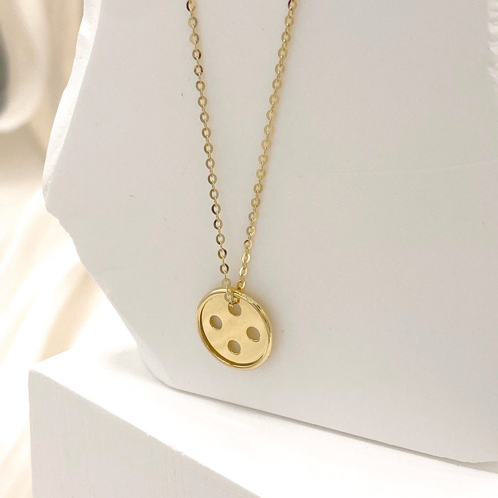 Lucky button charm pendant necklace crafted in 14K solid gold