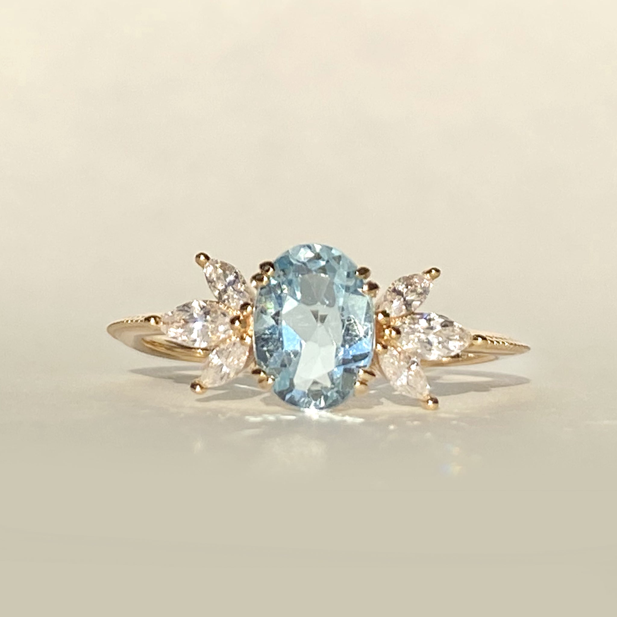 "Glacier" Gold Blue Topaz and Diamond Ring