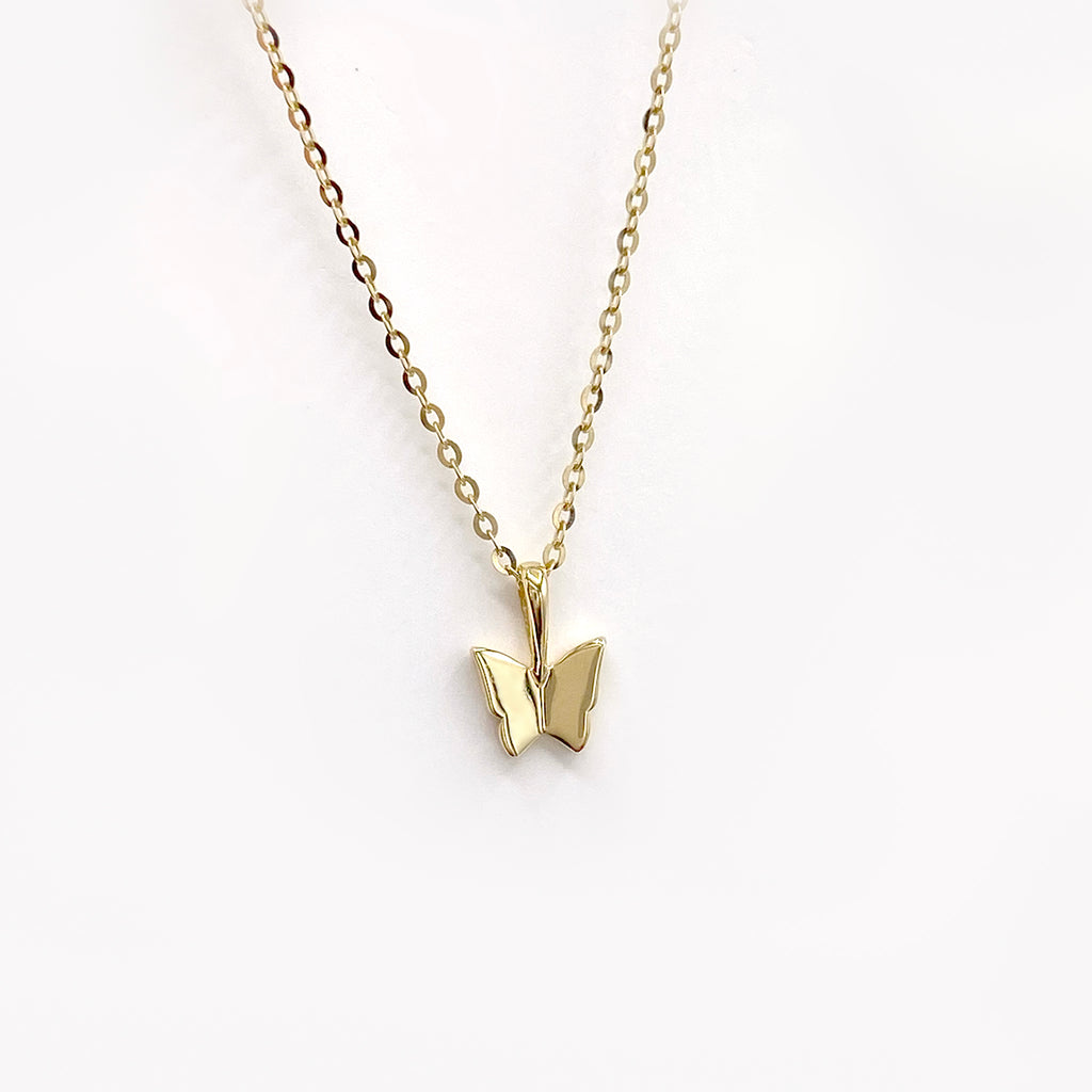 One dainty butterfly pendant necklace handcrafted in 14K solid gold. Butterflies symbolize reborn, change, and hope. It is a great gift-giving choice for yourself or your loved ones.